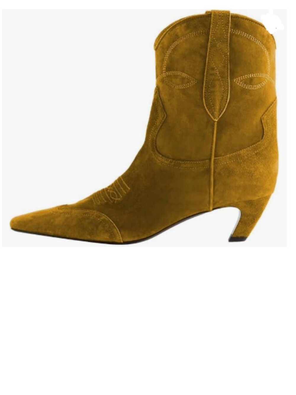 Goldenrod Suede Square Toe Comfort Kitten Low Heel Ankle Boot Pull On Bootie